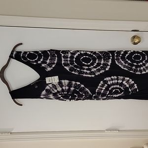 NWT INC 1X black and white tie dye maxi dress with fringe bottom